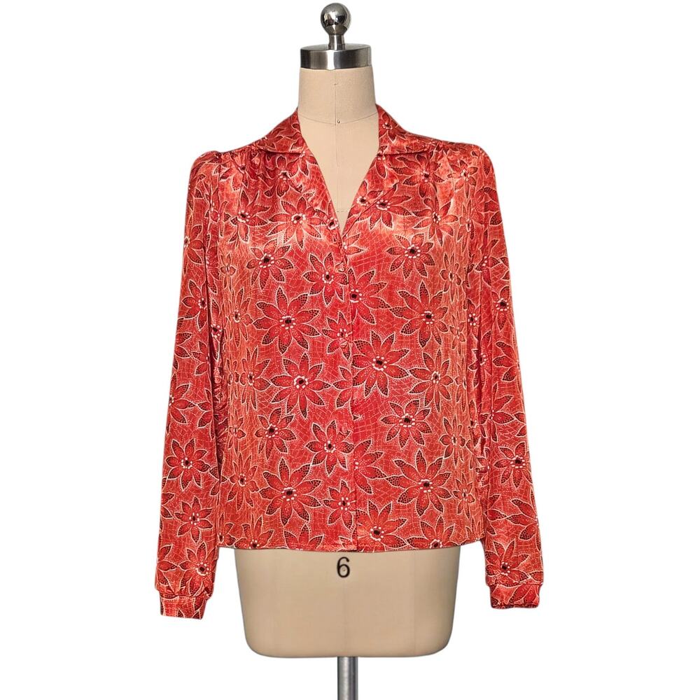 Vintage 80's 90's JONATHAN MARTIN Orange Print Blouse Shirt Tag 9/10 Fits Small